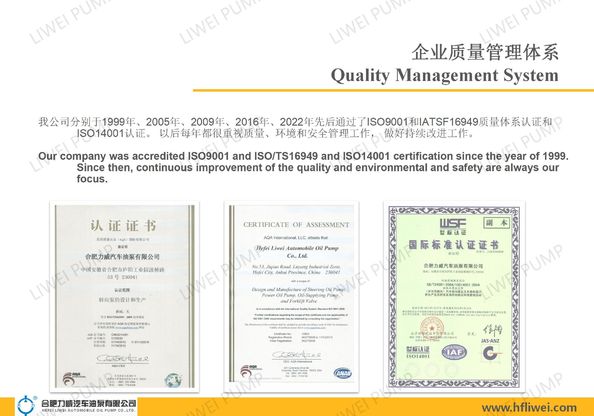 चीन Hefei Liwei Automobile Oil Pump Co., Ltd प्रमाणपत्र